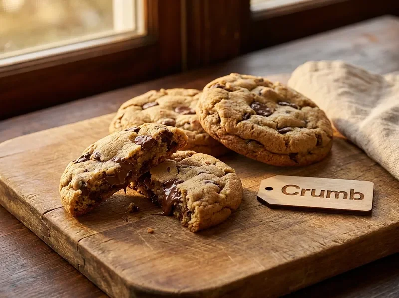 Freshly baked individual chocolate chip cookies