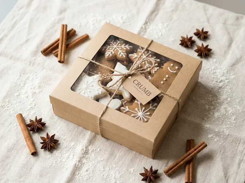 Curated cookie gift box tied with twine