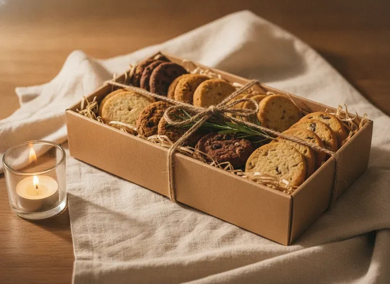 Curated cookie gift box tied with twine