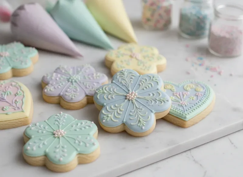 Custom decorated cookies with intricate icing designs
