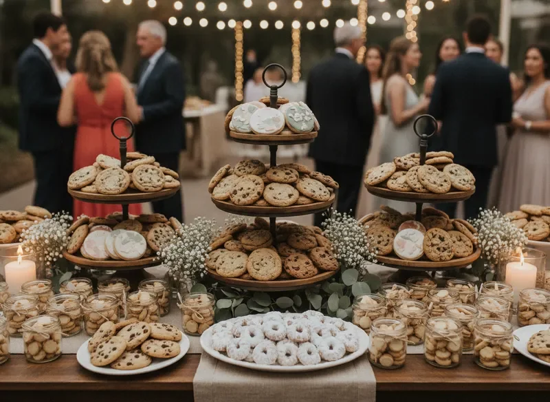 Cookie dessert table at a wedding celebration